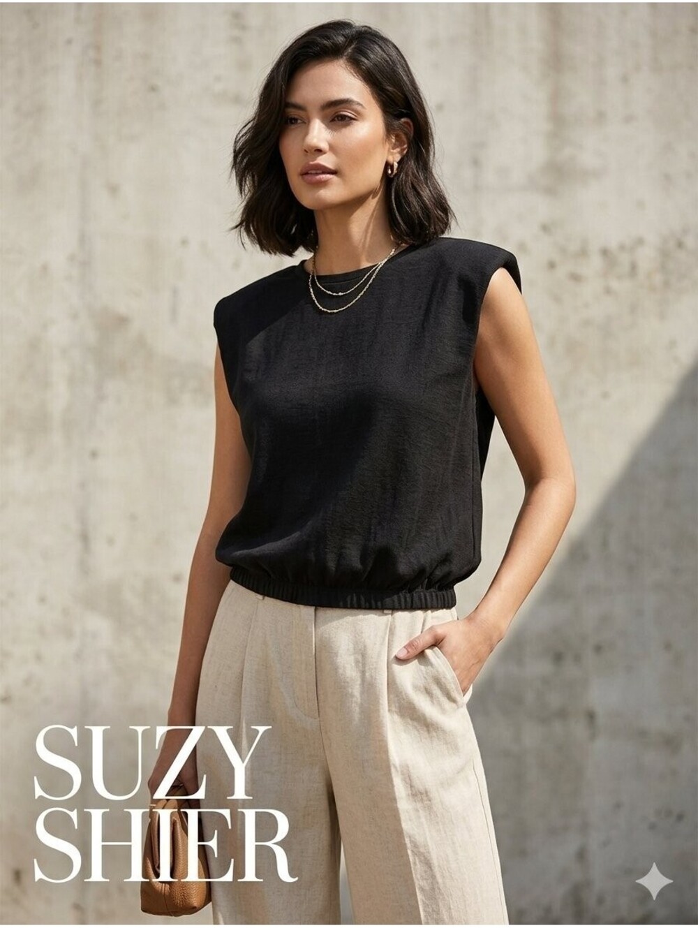 Suzy Shier Top Womens S Small Black Sleeveless Blouse Top Casual